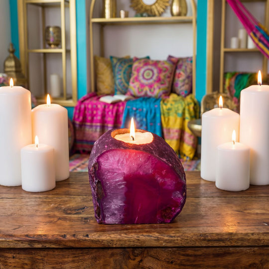 Pink Agate Candle and Pen Holder