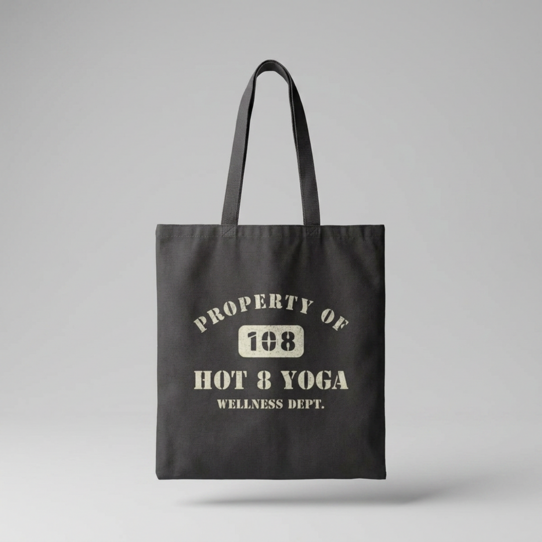 Property of Hot 8 Yoga Black Studio Tote Bag