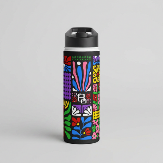 Midnight Groovy Floral Tapestry Stainless Steel Water Bottle 18oz