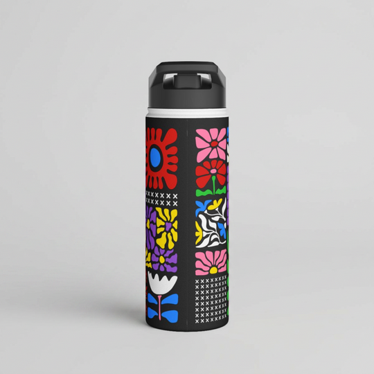 Midnight Groovy Floral Tapestry Stainless Steel Water Bottle 18oz