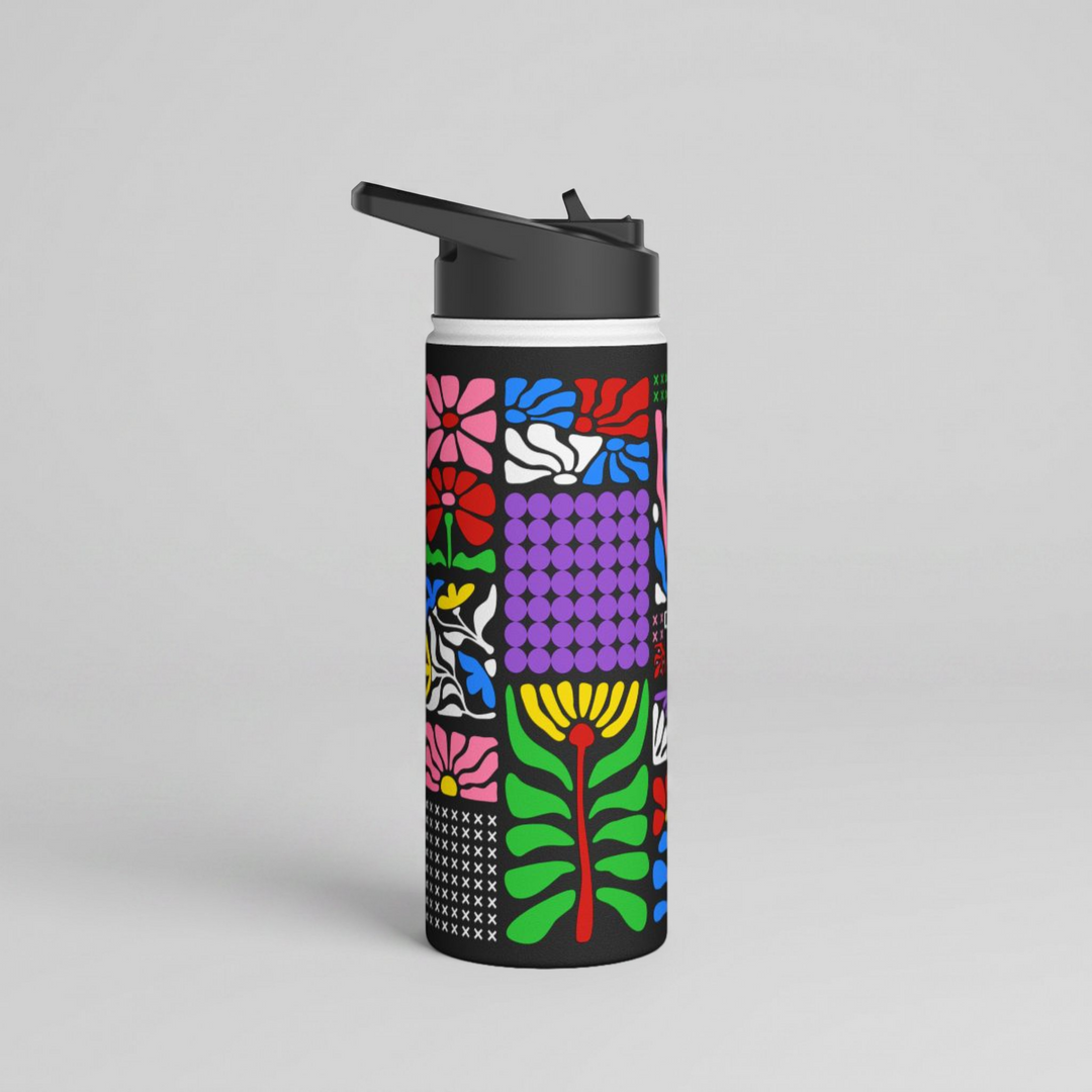 Midnight Groovy Floral Tapestry Stainless Steel Water Bottle 18oz