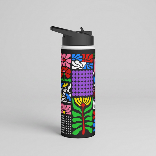 Midnight Groovy Floral Tapestry Stainless Steel Water Bottle 18oz