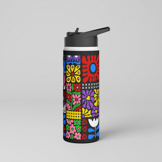 Midnight Groovy Floral Tapestry Stainless Steel Water Bottle 18oz