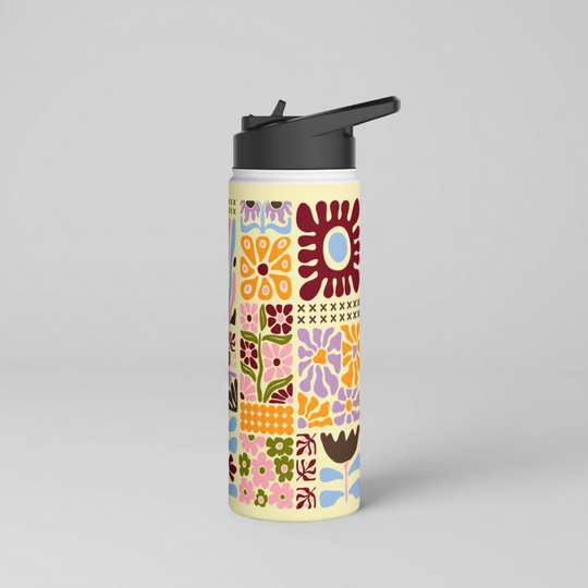 Daylight Groovy Floral Tapestry Stainless Steel Water Bottle 18oz