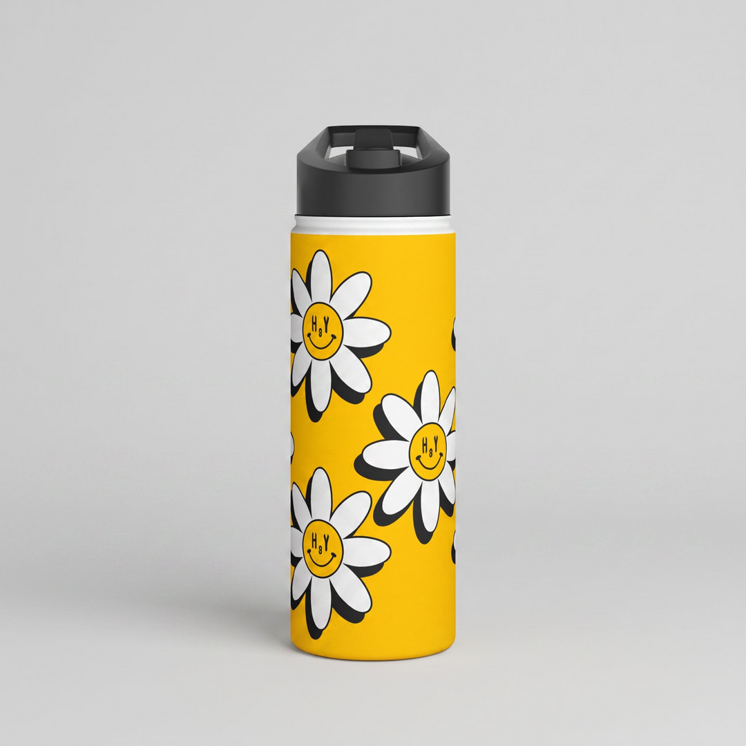 H8Y Vintage Smiley Daisy Stainless Steel Water Bottle 18oz