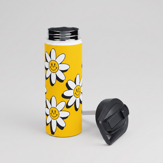 H8Y Vintage Smiley Daisy Stainless Steel Water Bottle 18oz