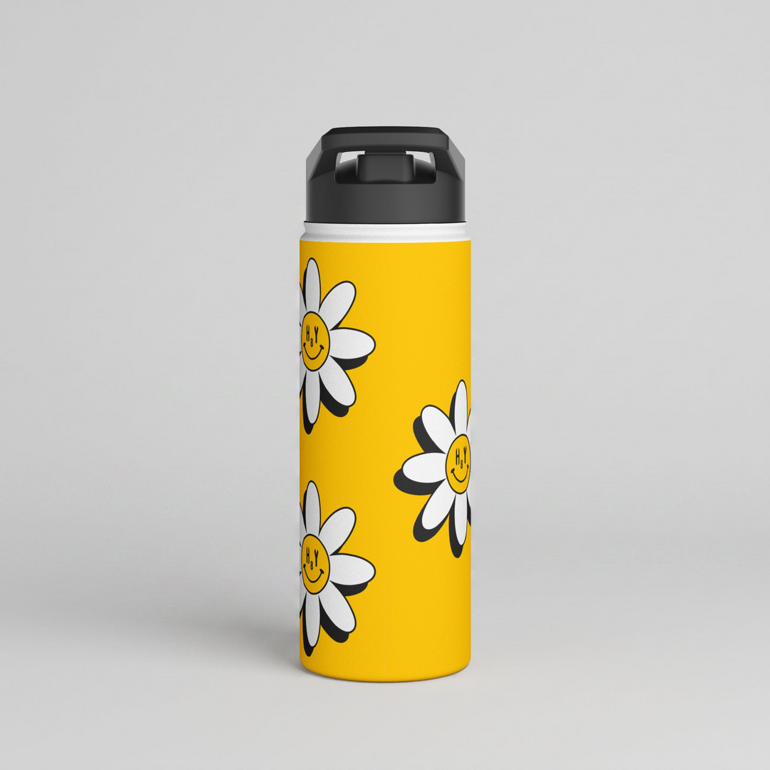 H8Y Vintage Smiley Daisy Stainless Steel Water Bottle 18oz