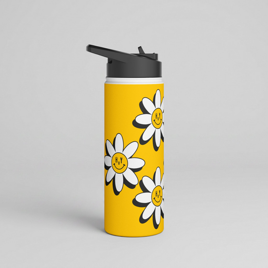 H8Y Vintage Smiley Daisy Stainless Steel Water Bottle 18oz