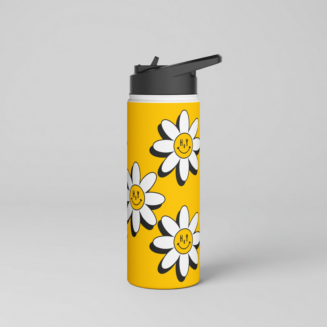 H8Y Vintage Smiley Daisy Stainless Steel Water Bottle 18oz