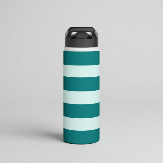 Zen Breeze Teal Striped Stainless Steel Water Bottle 18oz