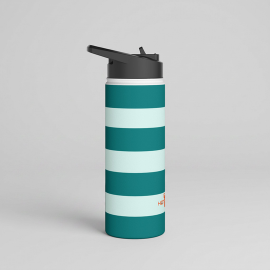 Zen Breeze Teal Striped Stainless Steel Water Bottle 18oz
