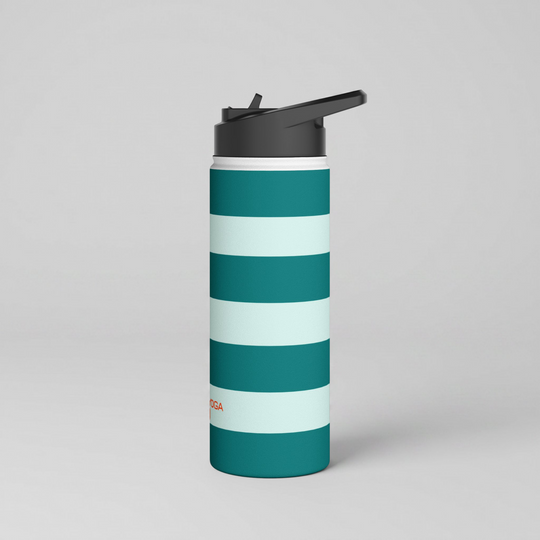 Zen Breeze Teal Striped Stainless Steel Water Bottle 18oz