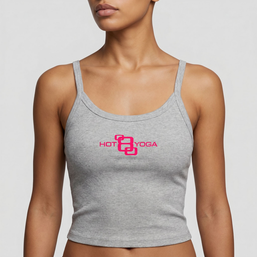 Hot 8 Yoga Heather Grey Essential Spaghetti Strap Crop Tank Top