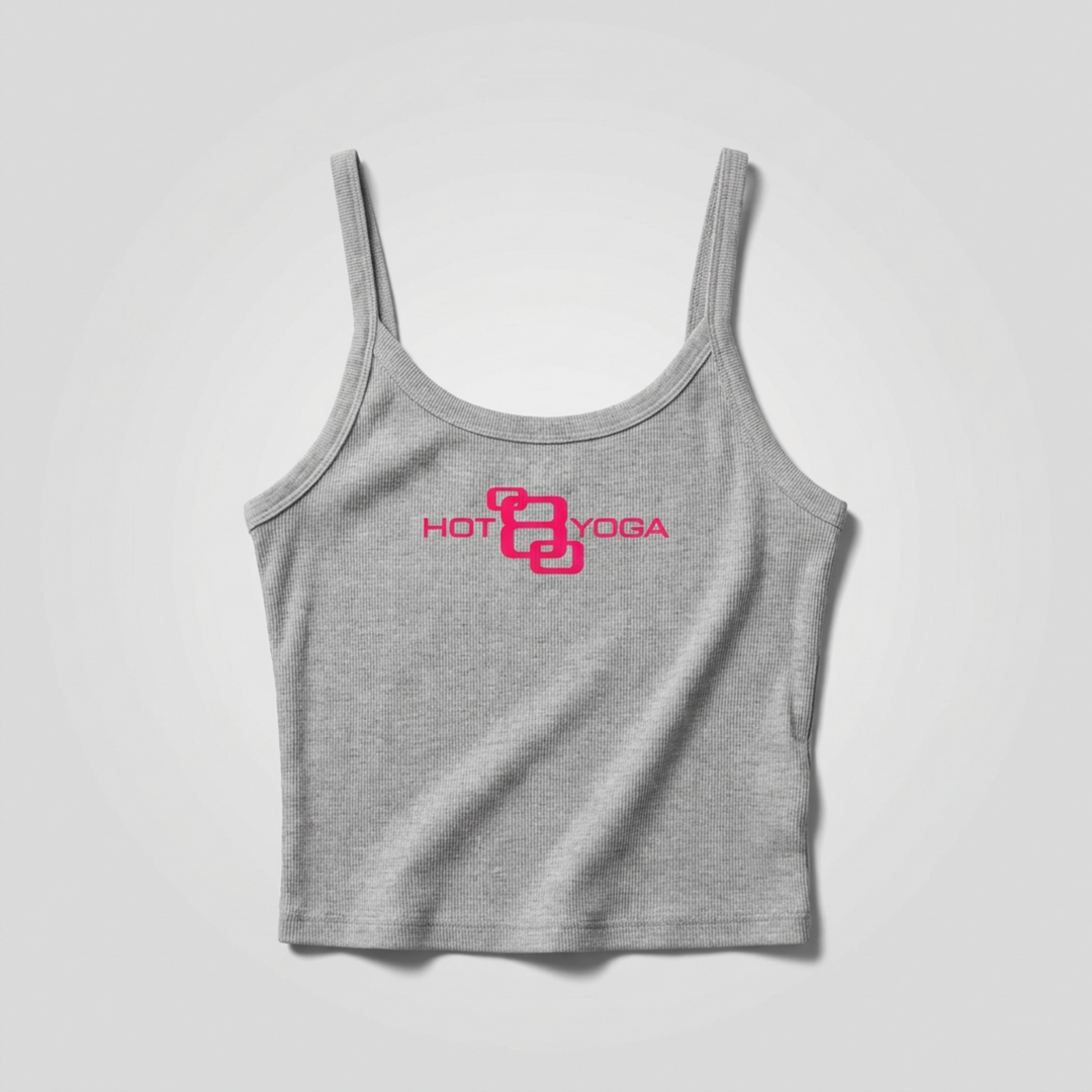 Hot 8 Yoga Heather Grey Essential Spaghetti Strap Crop Tank Top