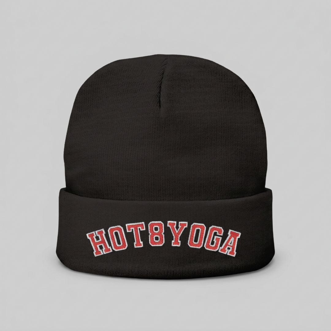 Hot 8 Yoga Collegiate Logo Embroidered Knit Beanie