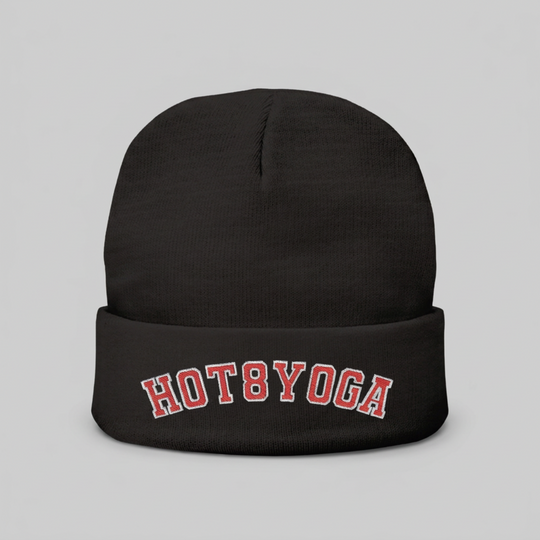 Hot 8 Yoga Collegiate Logo Embroidered Knit Beanie