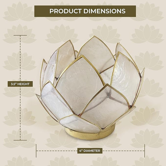 Blooming Lotus Capiz Shell Tealight Candle Holder, Handcrafted Decorative Tea Light Candleholder with Translucent Flower Petals for Ambient Illumination and Natural Elegance, Natural