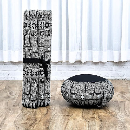 Zafu Midnight Geometric Meditation Cushion Set