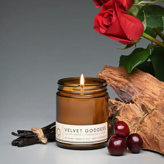 Velvet Goddess Soy Blend Candle — Amber, Vanilla & Cedarwood