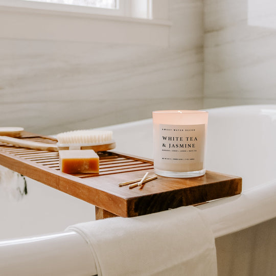 White Tea and Jasmine Soy Candle - White Jar - 11 oz