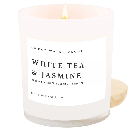 White Tea and Jasmine Soy Candle - White Jar - 11 oz