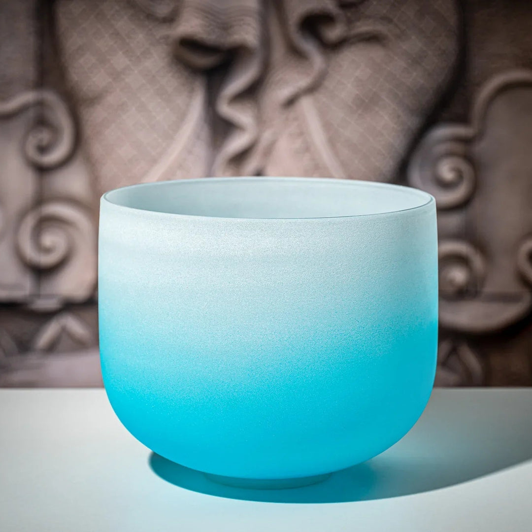 Throat Chakra Light Blue Ombre Frosted Crystal Singing Bowl