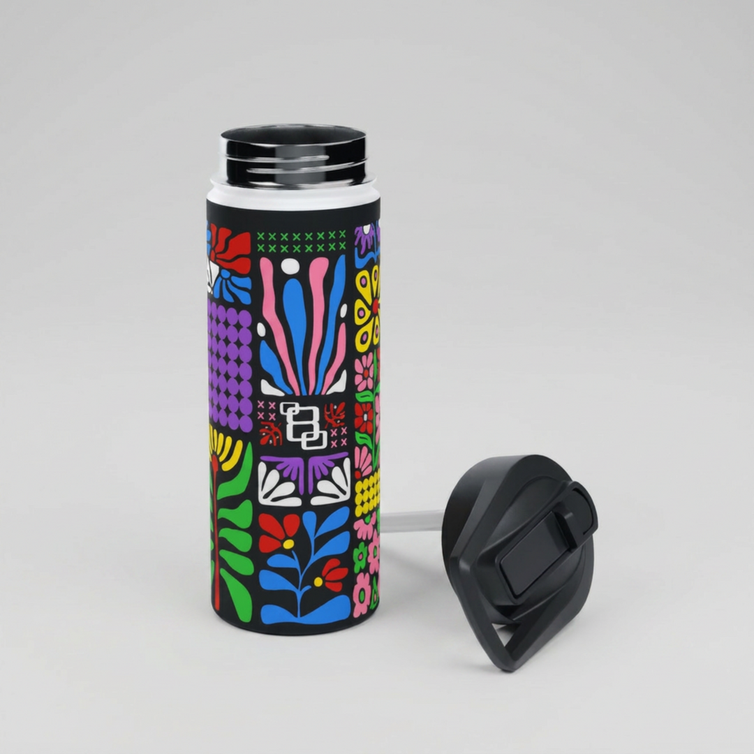 Midnight Groovy Floral Tapestry Stainless Steel Water Bottle 18oz