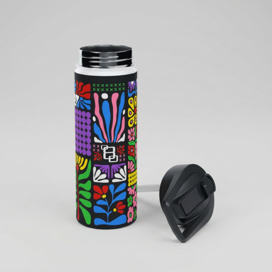 Midnight Groovy Floral Tapestry Stainless Steel Water Bottle 18oz