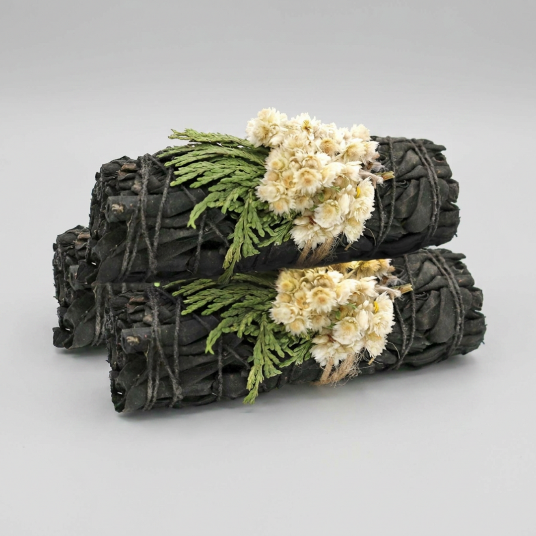 'Midnight Bloom' Floral White Sage Smudge Stick (4 in)