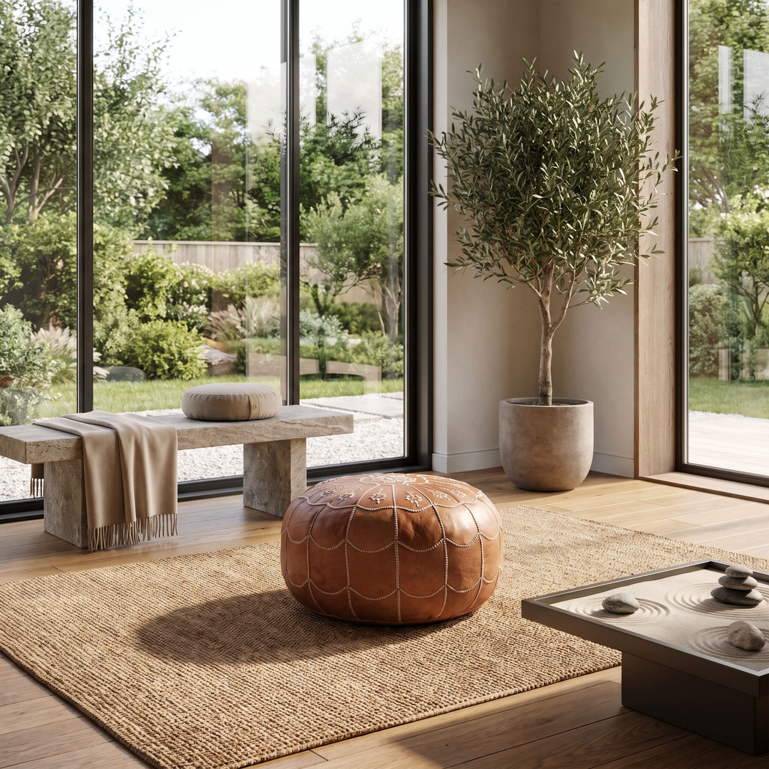Moroccan Leather Pouf Ottoman