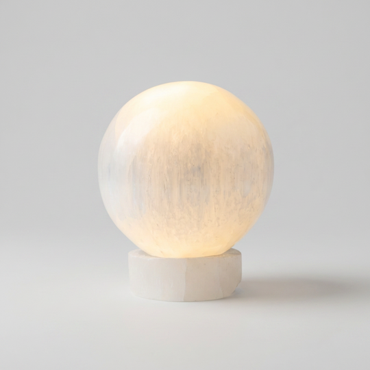 Selenite "Full Moon" Lamp with Stand, Cord, and Bulb 5.5 inches (1 Pieces)