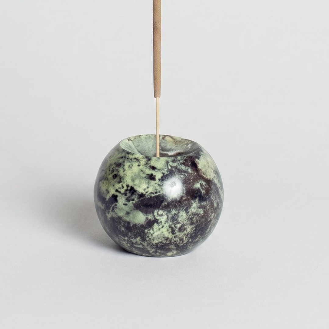 Serpentine Green Gemstone Sphere Incense Holder