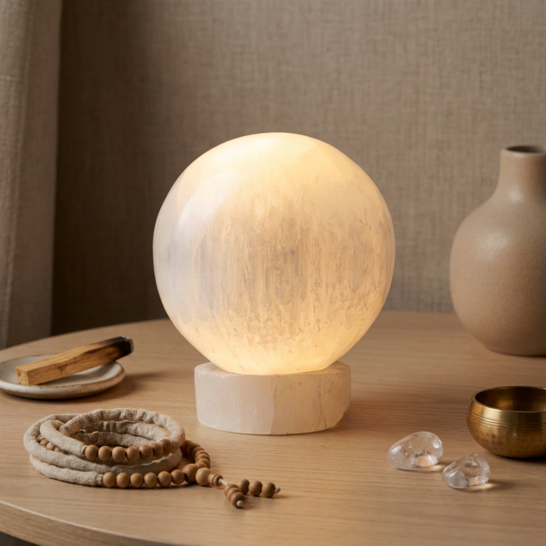 Selenite Full Moon Lamp