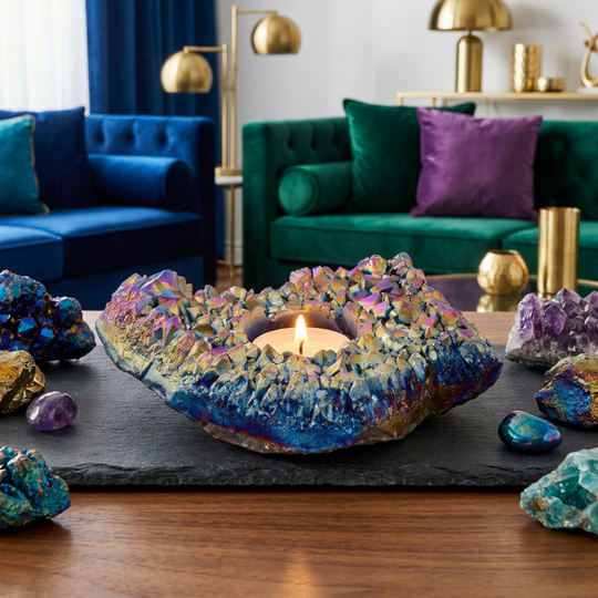 Titanium Aura Amethyst Candle Holder