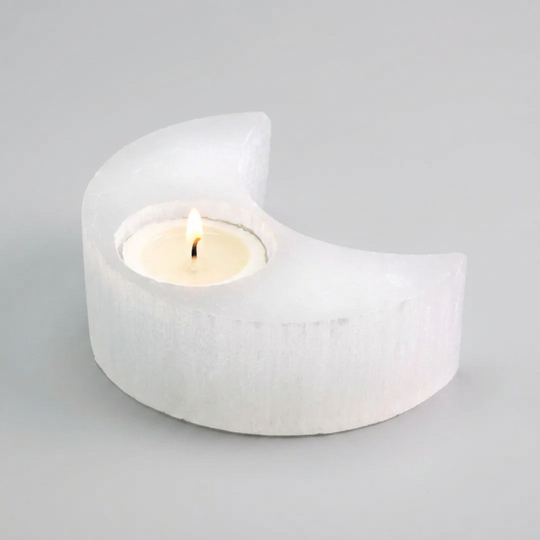 Selenite Cresent Moon Candle Holder