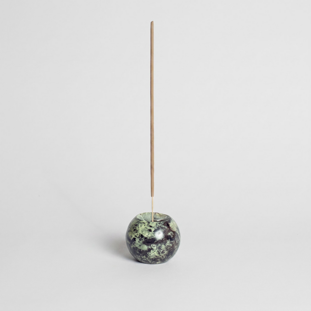 Serpentine Green Gemstone Sphere Incense Holder