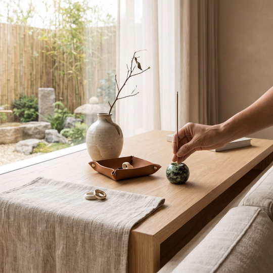 Serpentine Green Gemstone Sphere Incense Holder