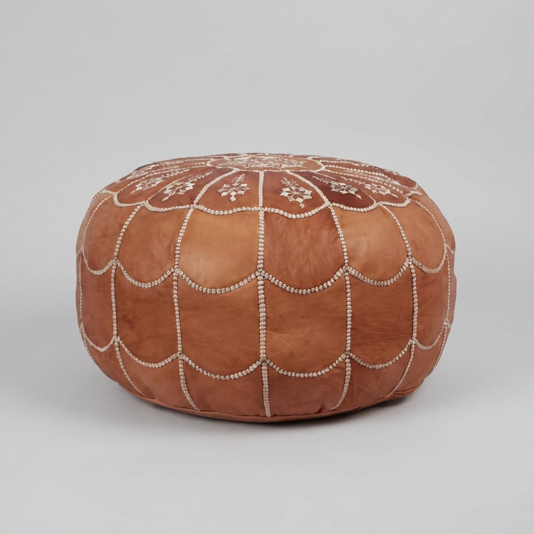 Moroccan Leather Pouf Ottoman