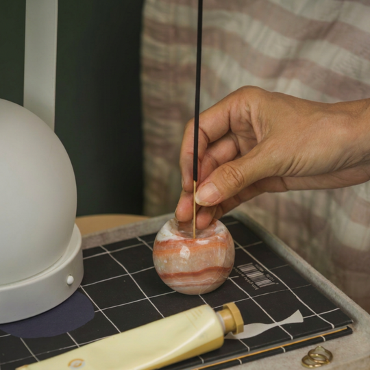 Onyx Crema Gemstone Sphere Incense Holder