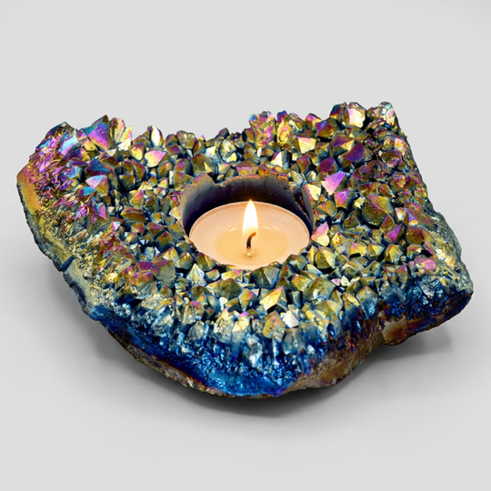 QTY 1 - Titanium Aura Amethyst Candle Holder