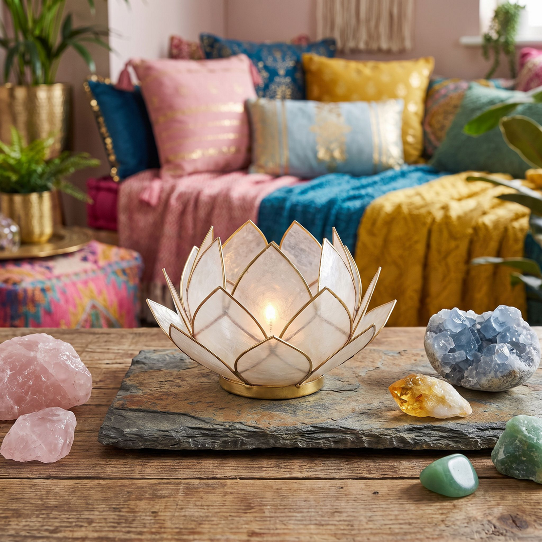 Blooming Lotus Capiz Shell Tealight Candle Holder