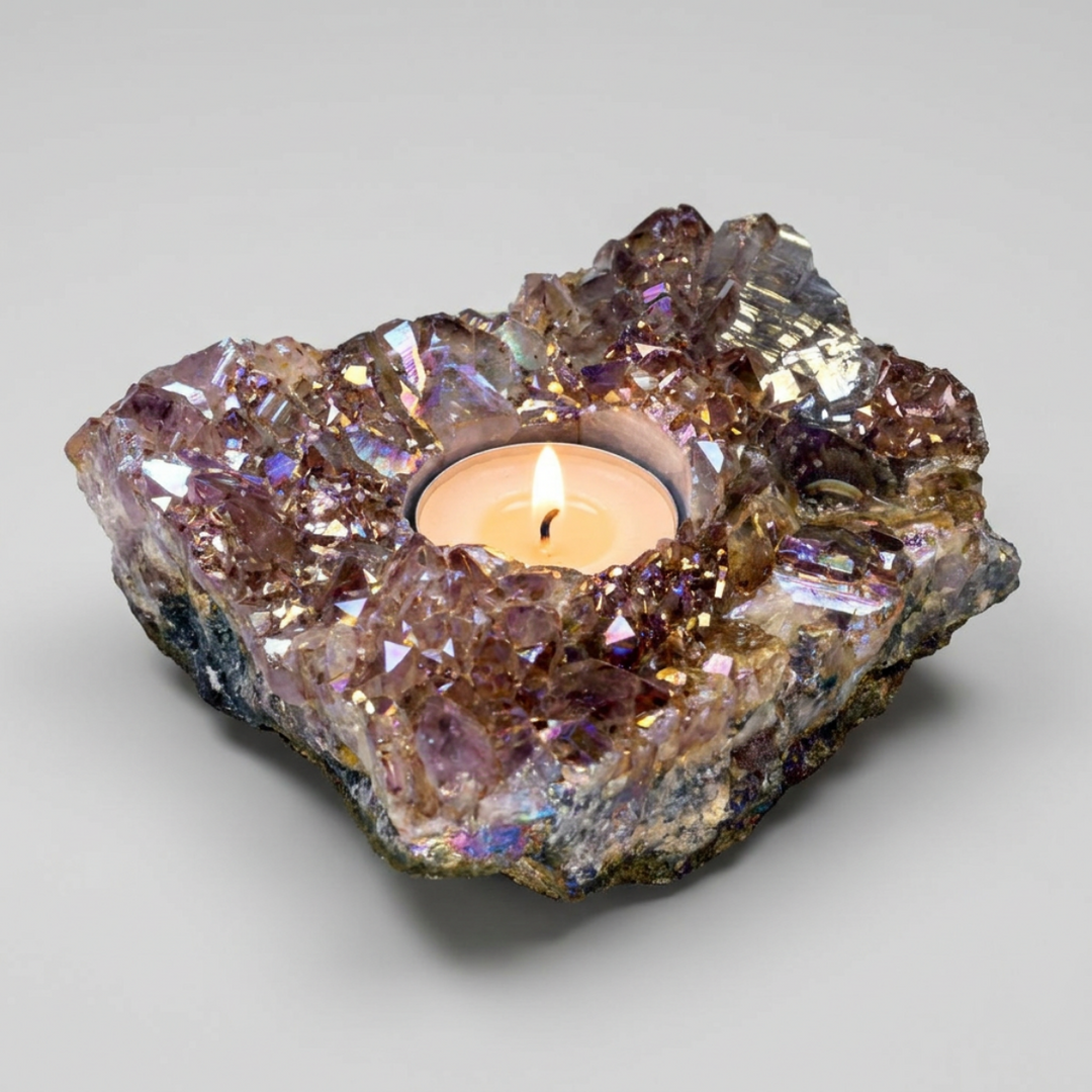Amethyst Candle Holder 3.5  to 5.5 Inches (1 Pc)