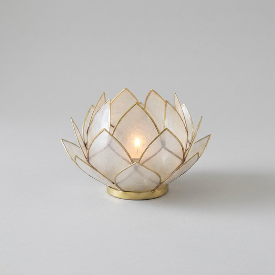 Blooming Lotus Capiz Shell Tealight Candle Holder