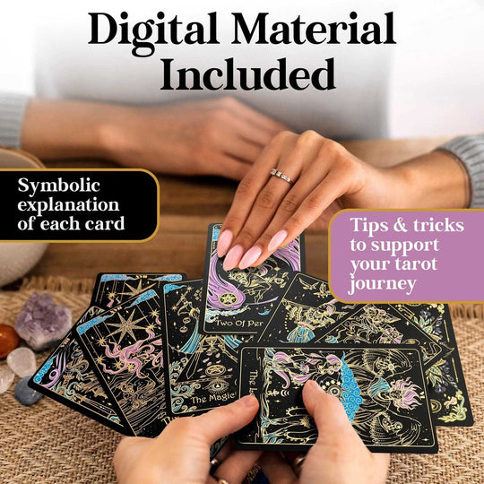 Tridevia Golden Foil 78-Card Tarot Deck with Enlightening Affirmations in a Luxury Collector’s Box