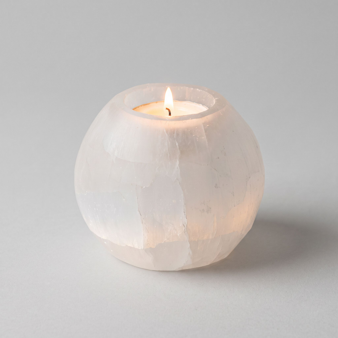 Selenite Round Tea Light Candle Holder