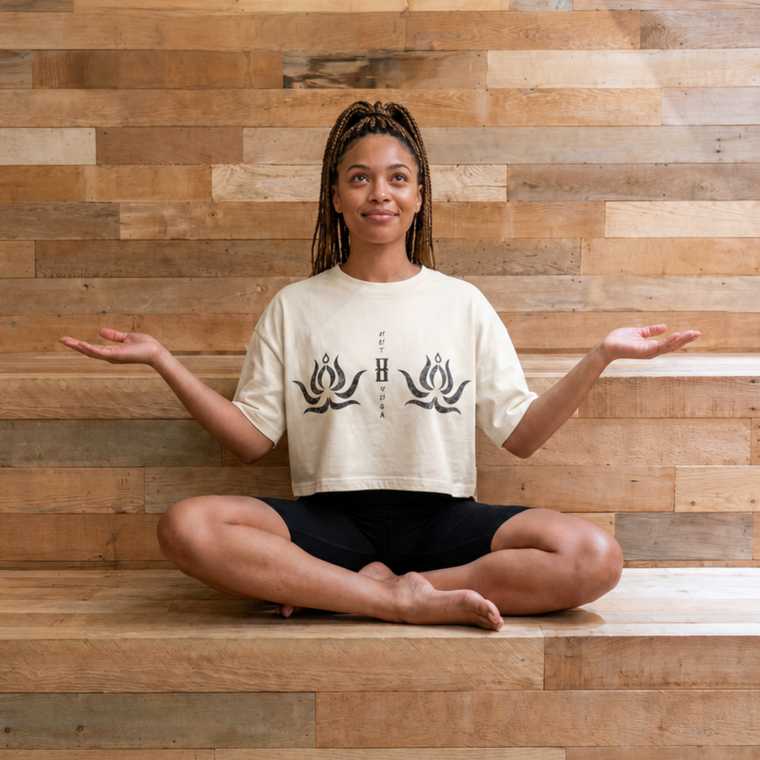 Twin Lotus Motif Distressed Boxy T-Shirt